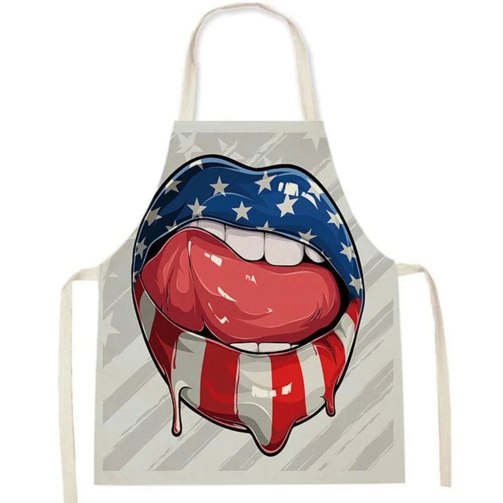 Patriotic USA Flag Linen Apron, BBQ Party Bib